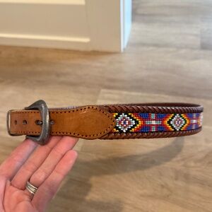 Lands' End Multicolor Aztec Beaded Leather Belt